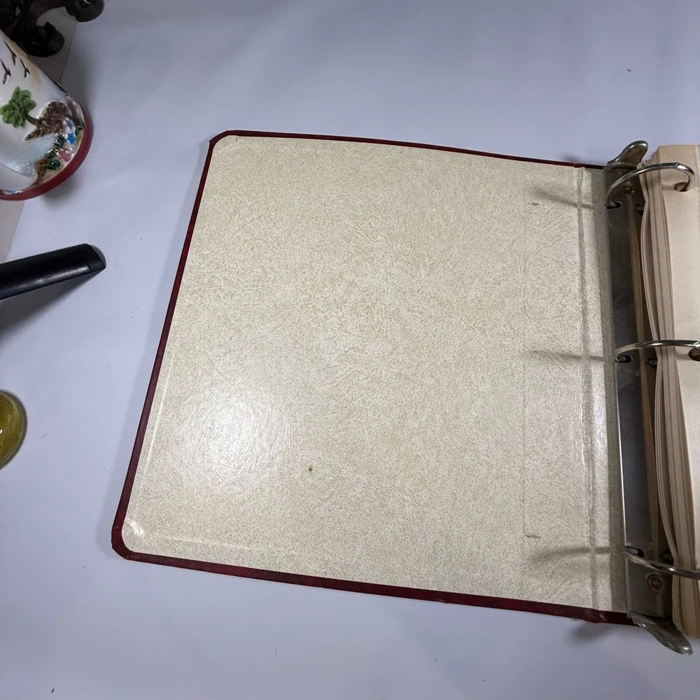 VTG Photo Album Binder 20 Pages Large Burgundy Gold Trim Faux Leather Dark Decor